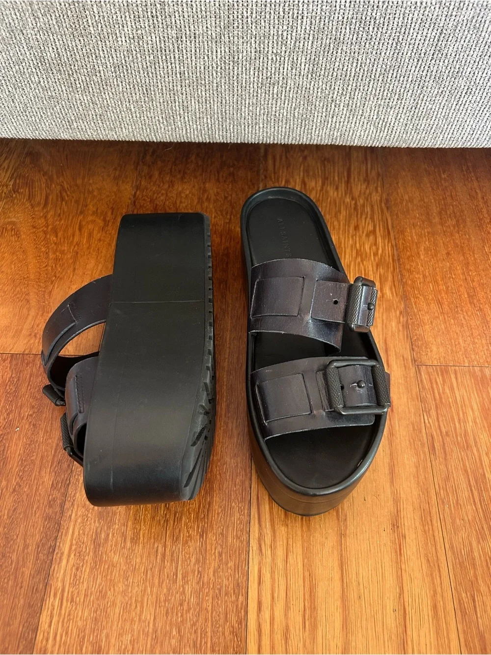 AllSaints Black Platform Slide Sandals